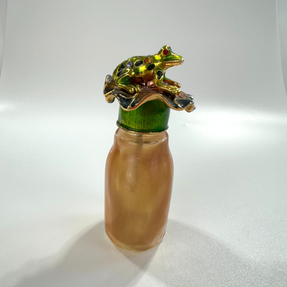Perfume Bottle With Metal Frog Screw Top Dauber Multicolor Rhinestones Marked R - Picture 3 of 16